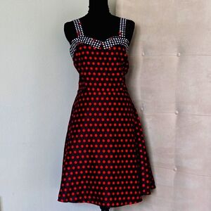 Cherry/Plaid Trim Polka Dot Dress, by Spirit Halloween, Rockabilly Retro Pin Up